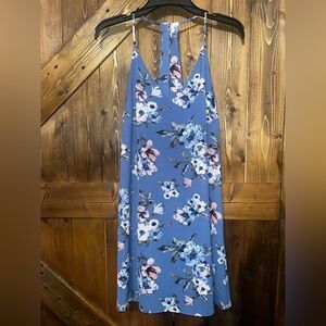 Sadie and Sage Blue Halter With Floral Print Mini Sun Dress Size Small